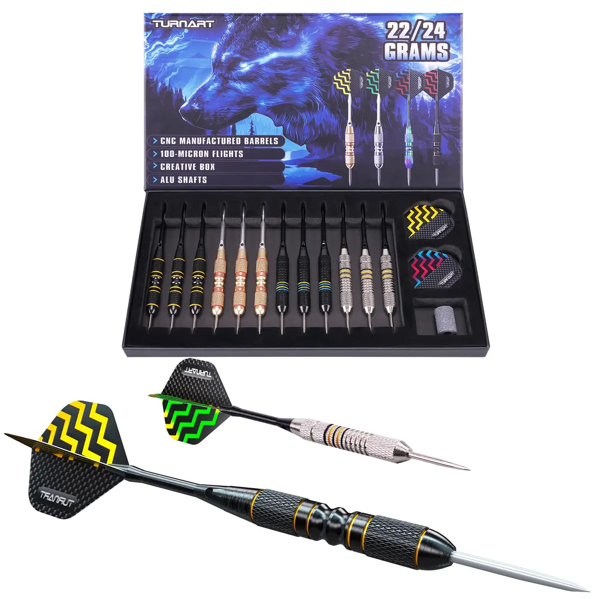 Turnart Darts Metal Tip Set - Steel Tip Darts Set Professional Metal Darts | 12 Darts & Spare Parts Box - view 4