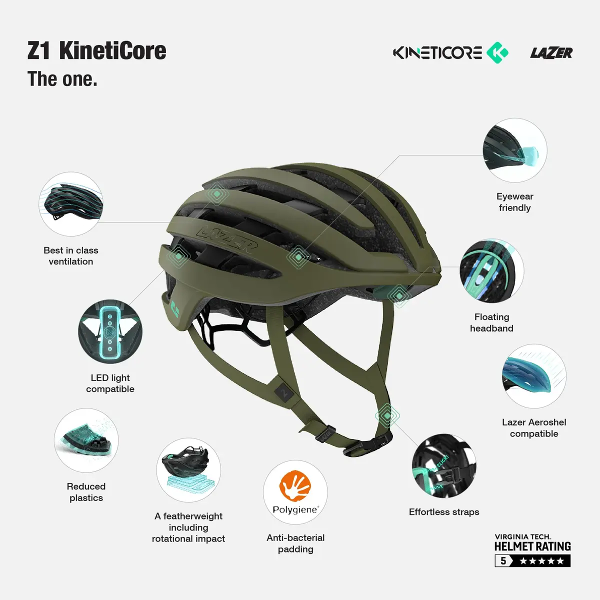LAZER Helmet Z1 Kineticore Harbor Grey Medium | Featherweight, Ventilated, Protective - view 3