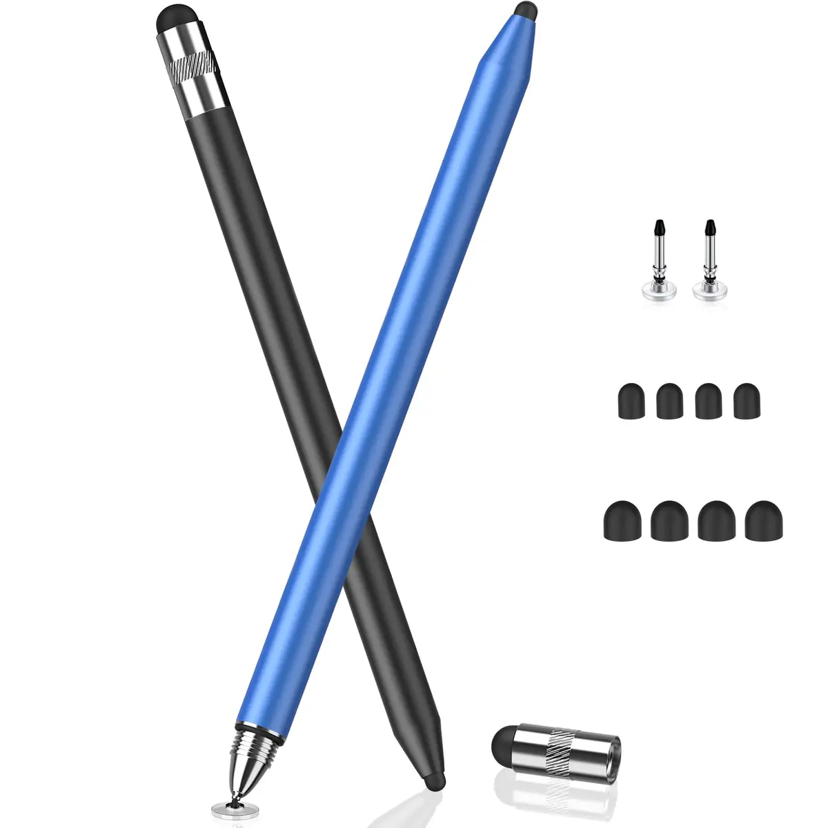 MEKO 3-in-1 Universal Stylus Pen with Disc Tip & Rubber Tips (2-Pack, Black/Blue) | Highly Sensitive & Accurate for Touchscreens - main product image