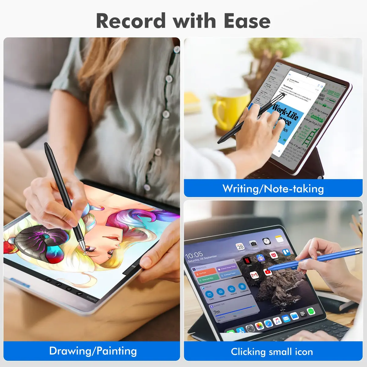 MEKO 3-in-1 Universal Stylus Pen with Disc Tip & Rubber Tips (2-Pack, Black/Blue) | Highly Sensitive & Accurate for Touchscreens - view 6