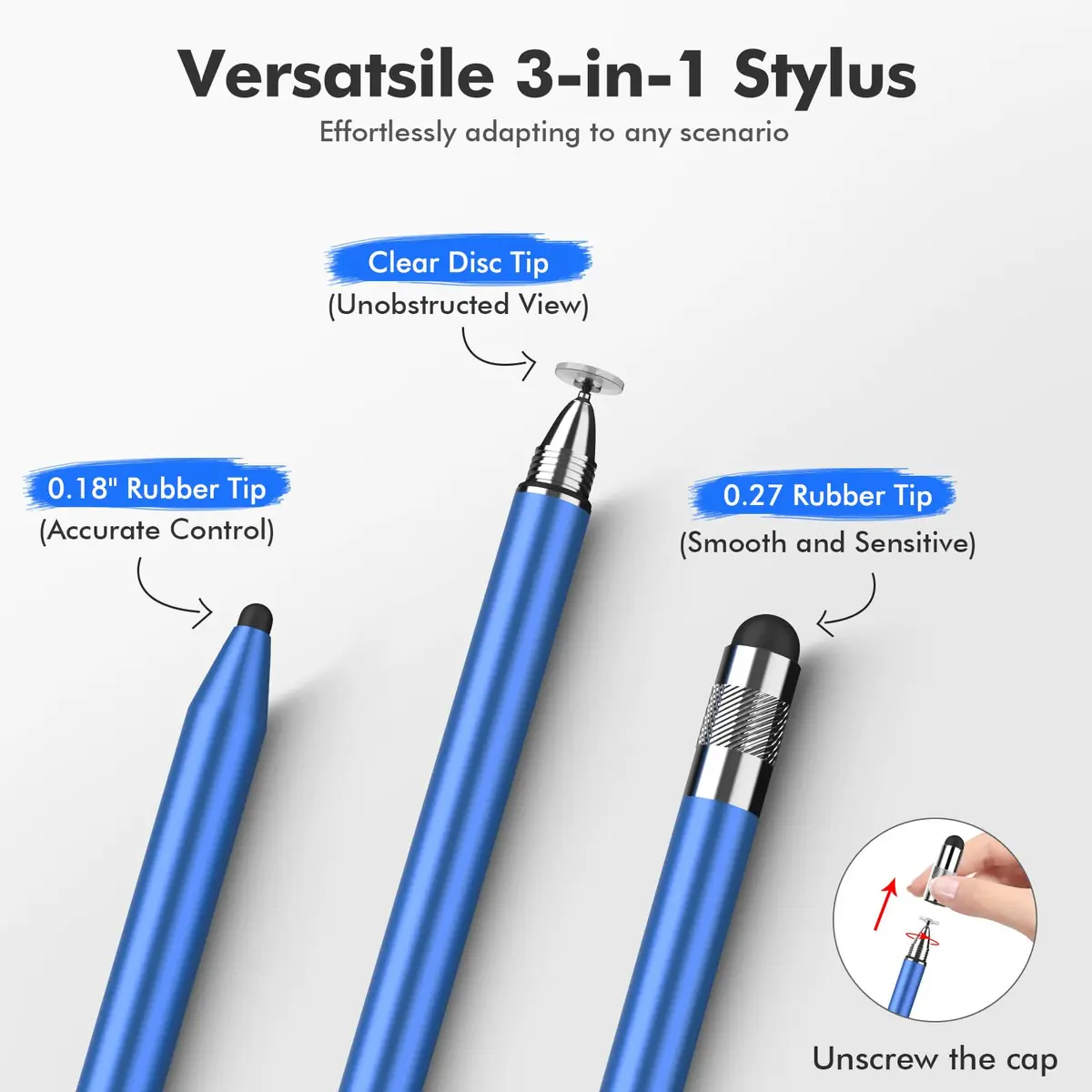 MEKO 3-in-1 Universal Stylus Pen with Disc Tip & Rubber Tips (2-Pack, Black/Blue) | Highly Sensitive & Accurate for Touchscreens - view 2
