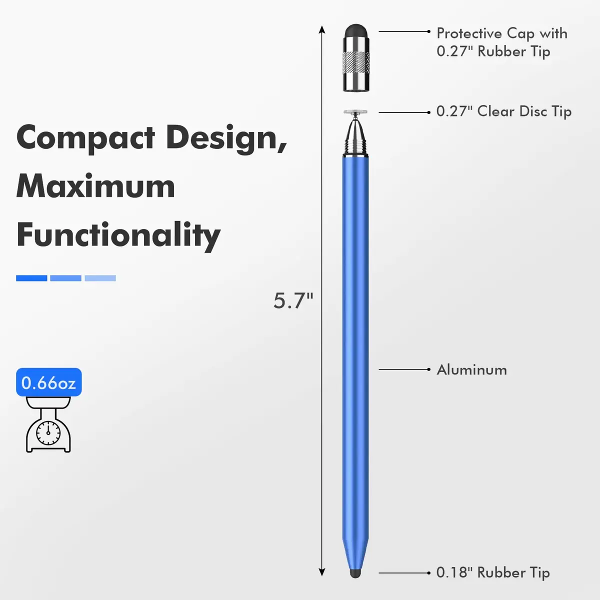 MEKO 3-in-1 Universal Stylus Pen with Disc Tip & Rubber Tips (2-Pack, Black/Blue) | Highly Sensitive & Accurate for Touchscreens - view 3