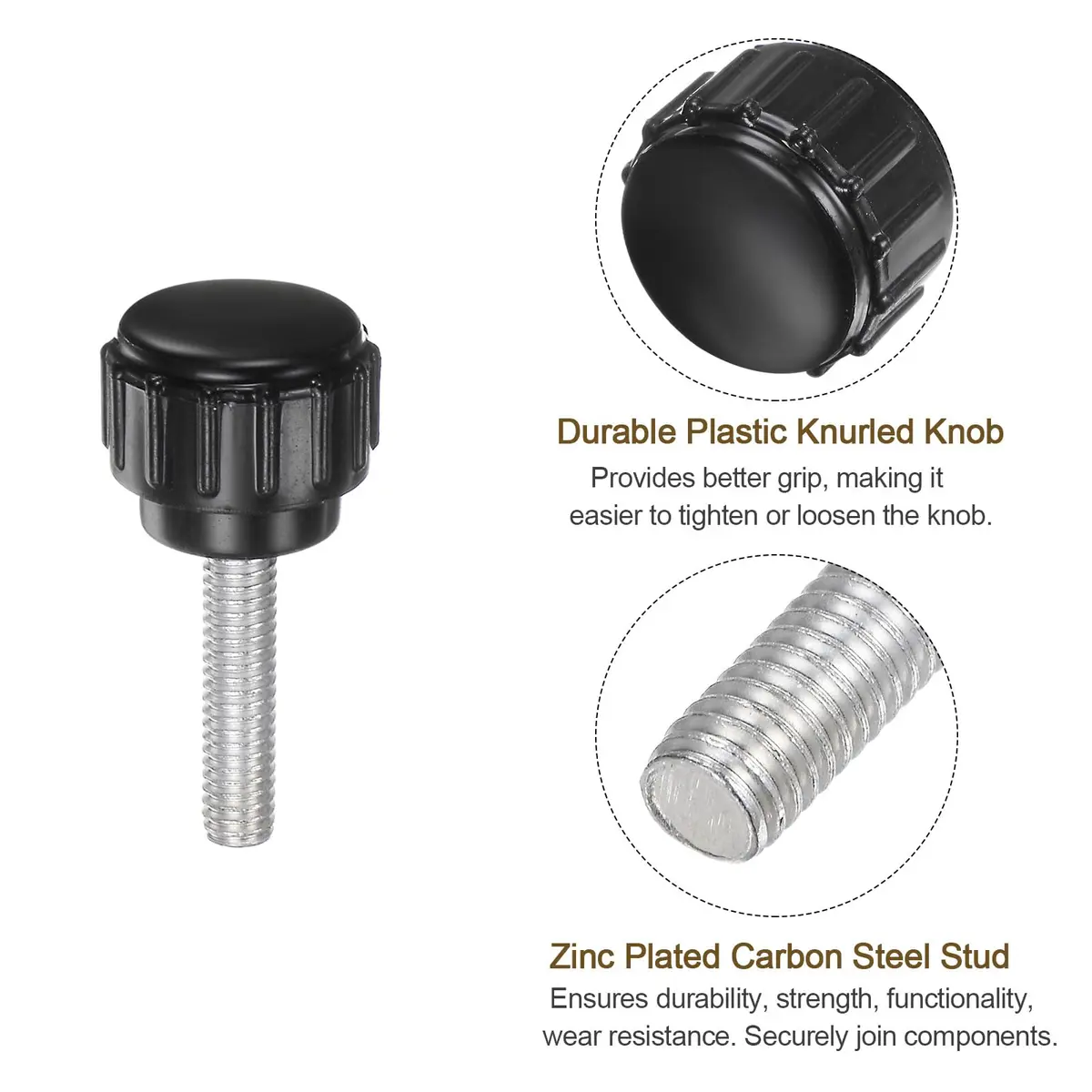 uxcell M4 x 15mm Male Thread Knurled Knobs, 20pcs Black Plastic Round Head Thumb Screws | Industrial Machinery Parts - view 3