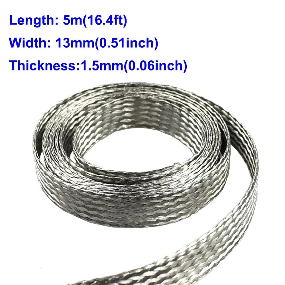 Euogeudel Tinned Flat Copper Braid Cable - 13mm Wide Flexible Grounding Strap Wire (5m / 16.4ft) - view 2
