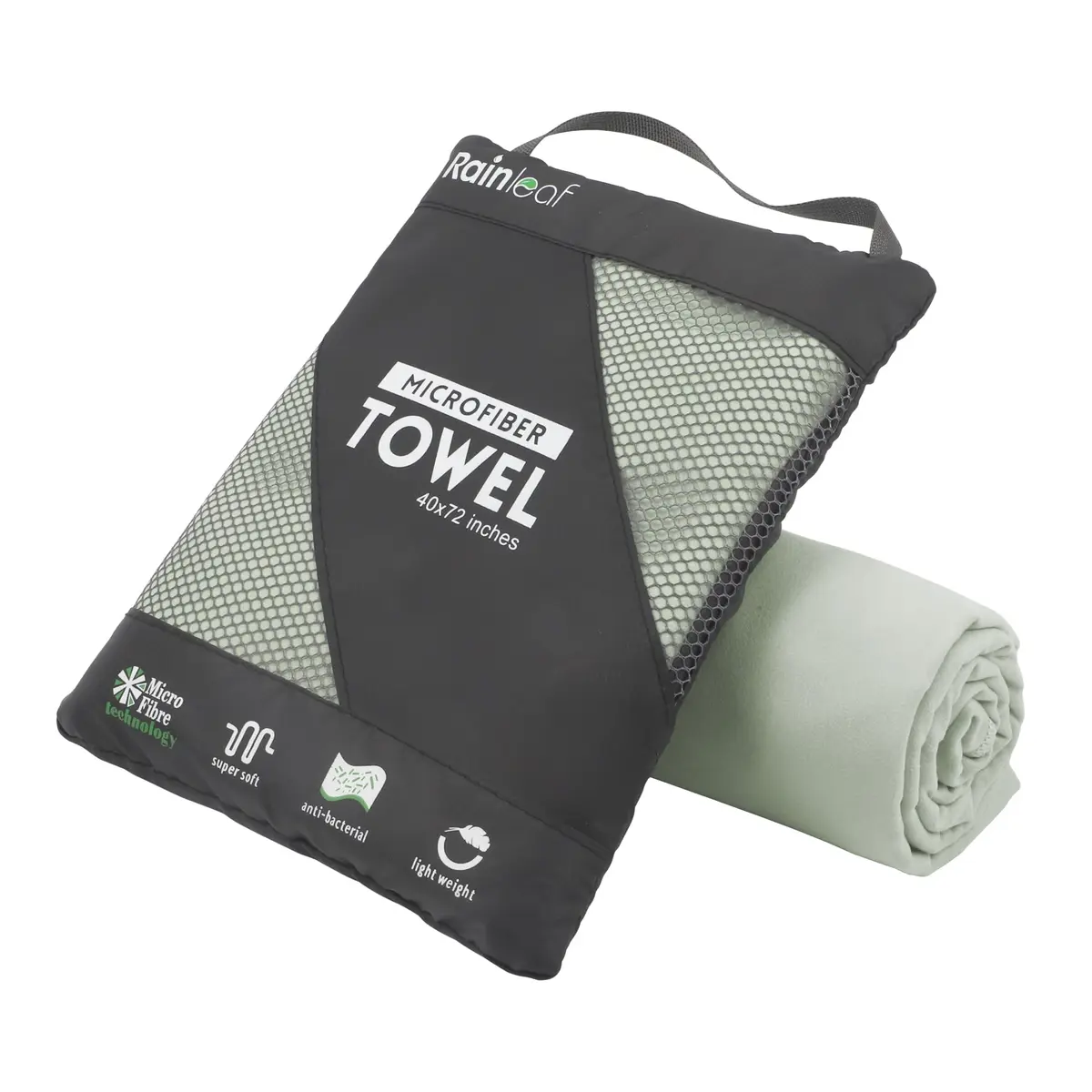 Rainleaf Microfiber Towel 183cm x 76cm | Super Absorbent, Quick Dry, Lightweight, Bean Green - main product image