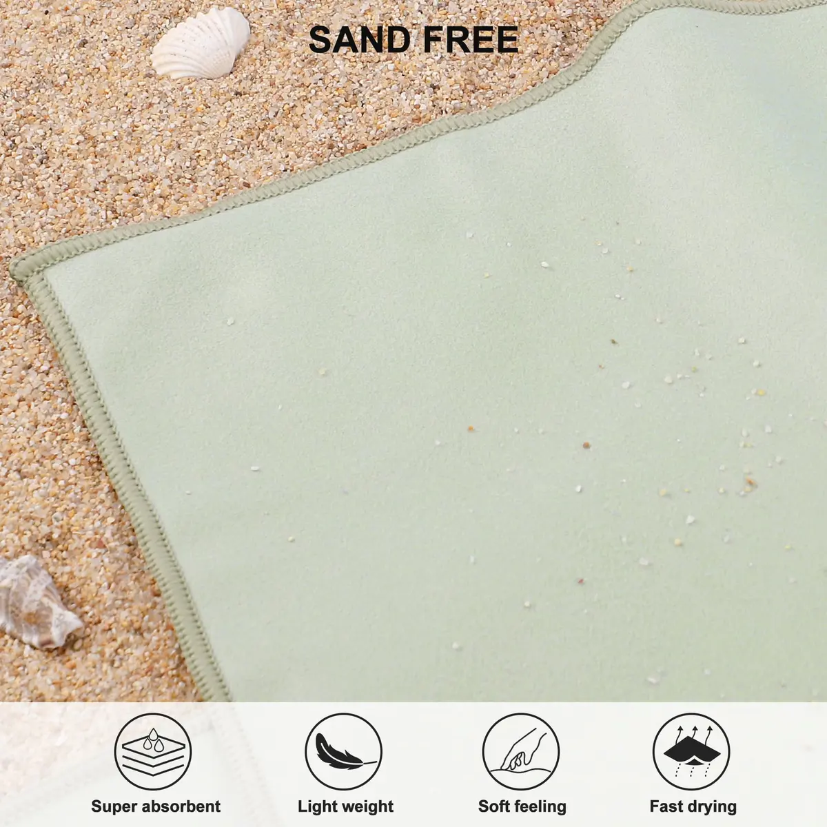 Rainleaf Microfiber Towel 183cm x 76cm | Super Absorbent, Quick Dry, Lightweight, Bean Green - view 5