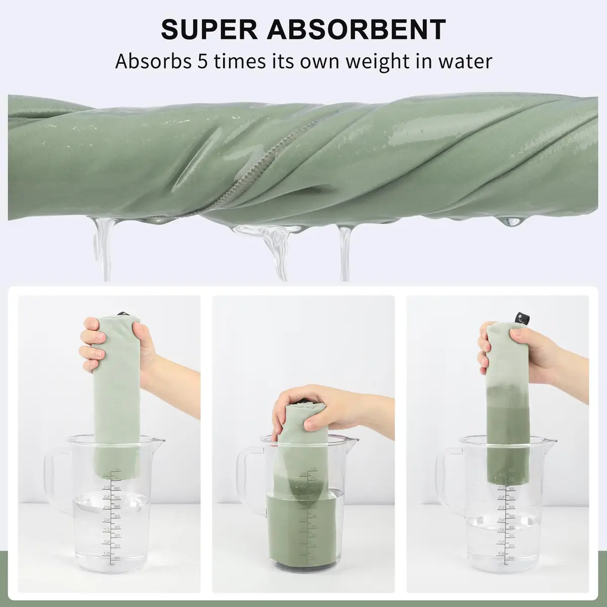 Rainleaf Microfiber Towel 183cm x 76cm | Super Absorbent, Quick Dry, Lightweight, Bean Green - view 4