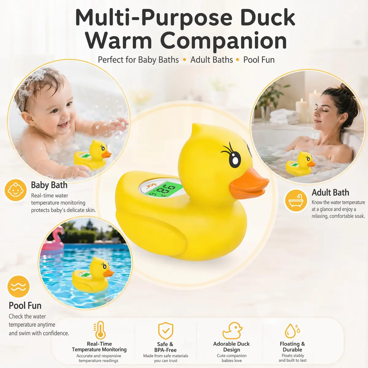 dar darouxiao Baby Bath Thermometer Floating Duck | Instant Temp & Safety Alert (70-120c) - view 4