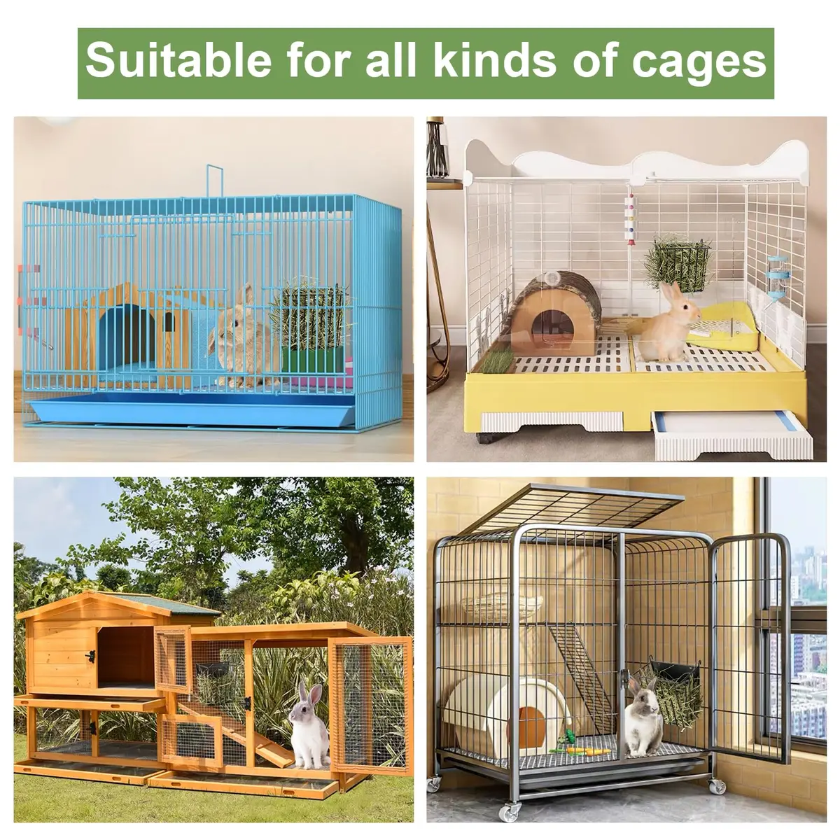 LUAVIARU Metal Hay Feeder Rack with Adjustable Hook for Rabbits, Guinea Pigs, Chinchillas (4-Pack, Black) - view 6