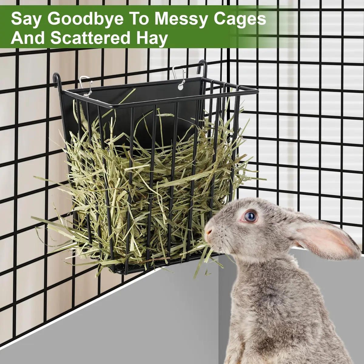 LUAVIARU Metal Hay Feeder Rack with Adjustable Hook for Rabbits, Guinea Pigs, Chinchillas (4-Pack, Black) - view 4