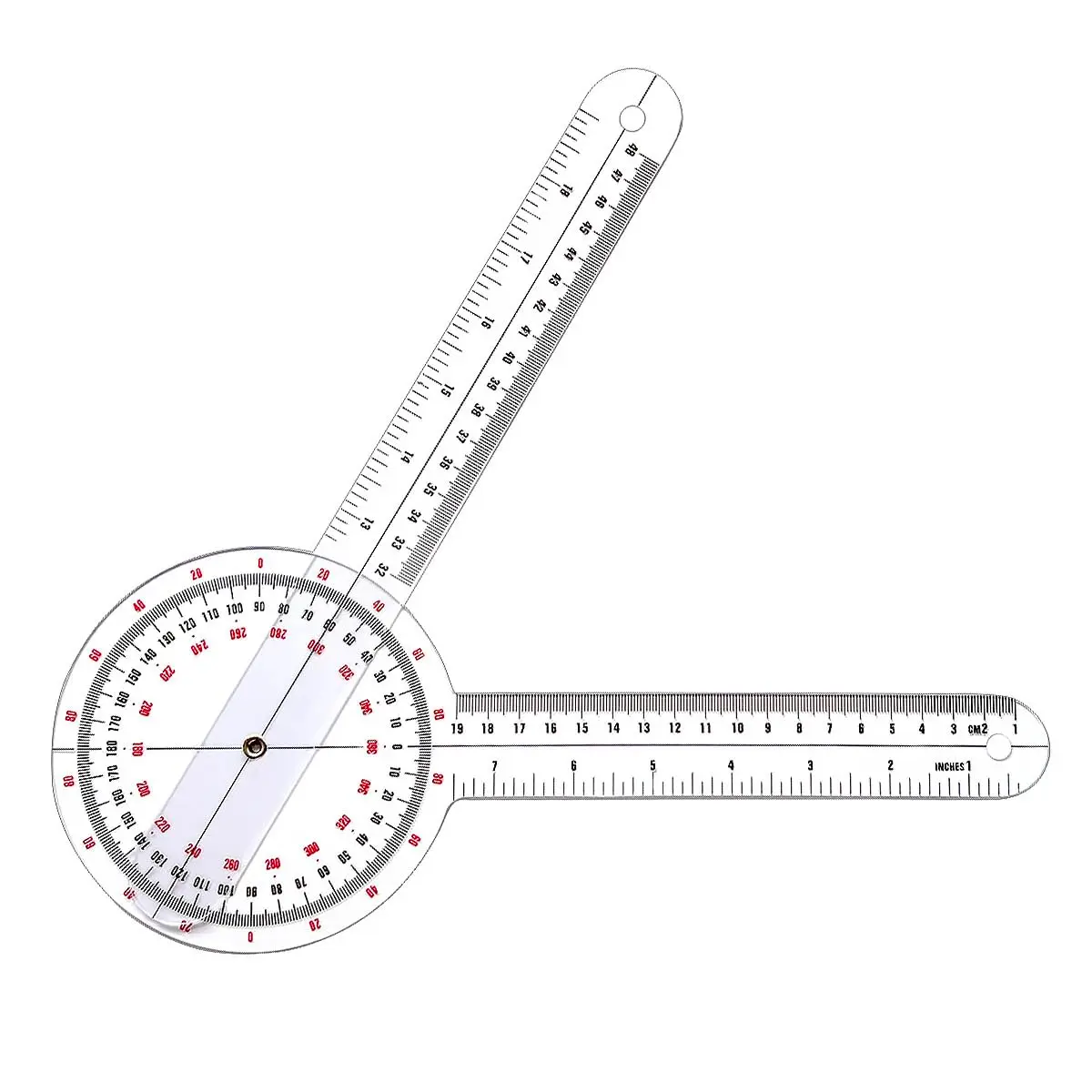 HZMM 12-inch Transparent Orthopedic Angle Ruler Plastic Goniometer | Physical Therapy Measuring Tool - main product image