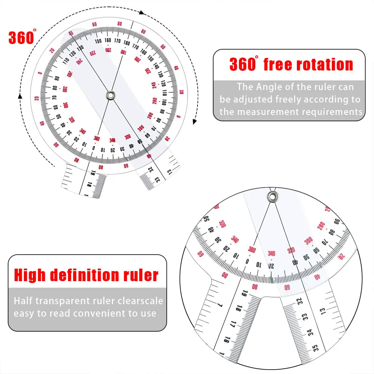 HZMM 12-inch Transparent Orthopedic Angle Ruler Plastic Goniometer | Physical Therapy Measuring Tool - view 5