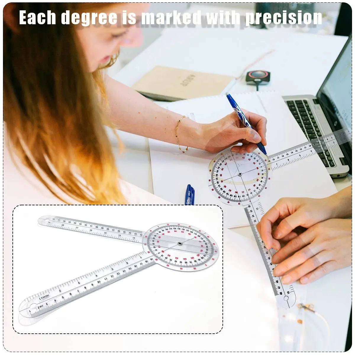 HZMM 12-inch Transparent Orthopedic Angle Ruler Plastic Goniometer | Physical Therapy Measuring Tool - view 3
