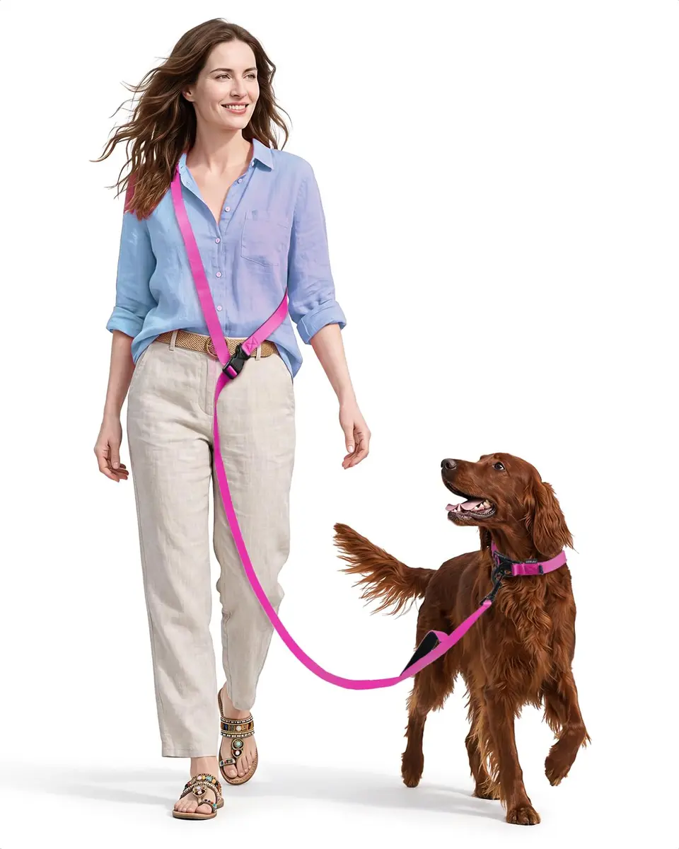 Heelay Hands Free Dog Leash 2.5m (8.2ft) Multifunctional Crossbody Rope with Foam Handle, Pink | Adjustable Training Leash for Medium-Large Dogs - main product image