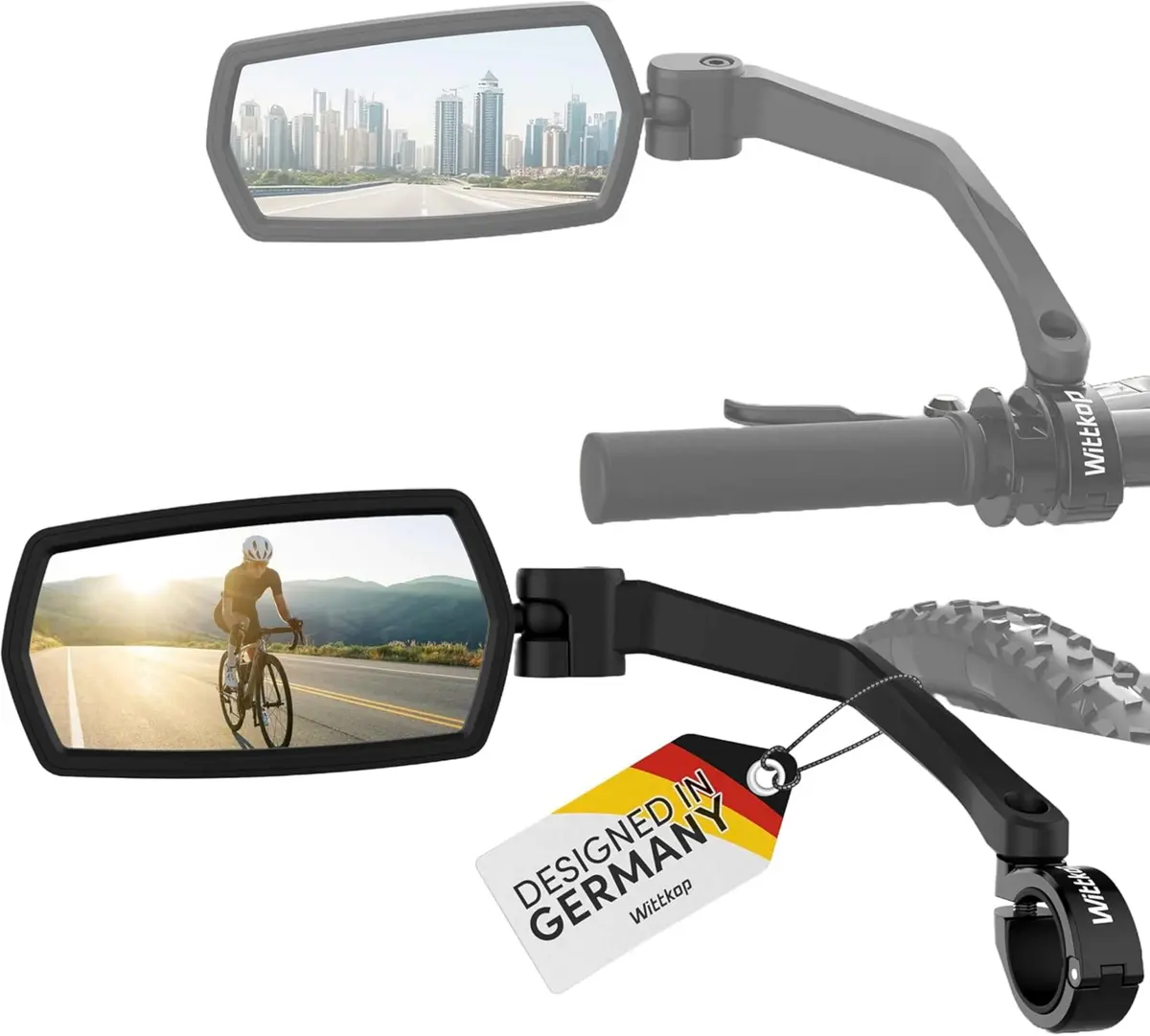 Wittkop Bike Mirror | Large HD Field of Vision | 360° Rotatable & Foldable | Handlebar Mount | Break-Proof & Durable - main product image