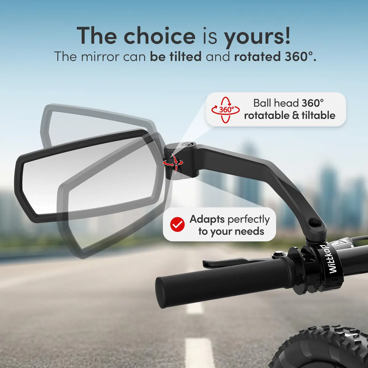 Wittkop Bike Mirror | Large HD Field of Vision | 360° Rotatable & Foldable | Handlebar Mount | Break-Proof & Durable - view 5