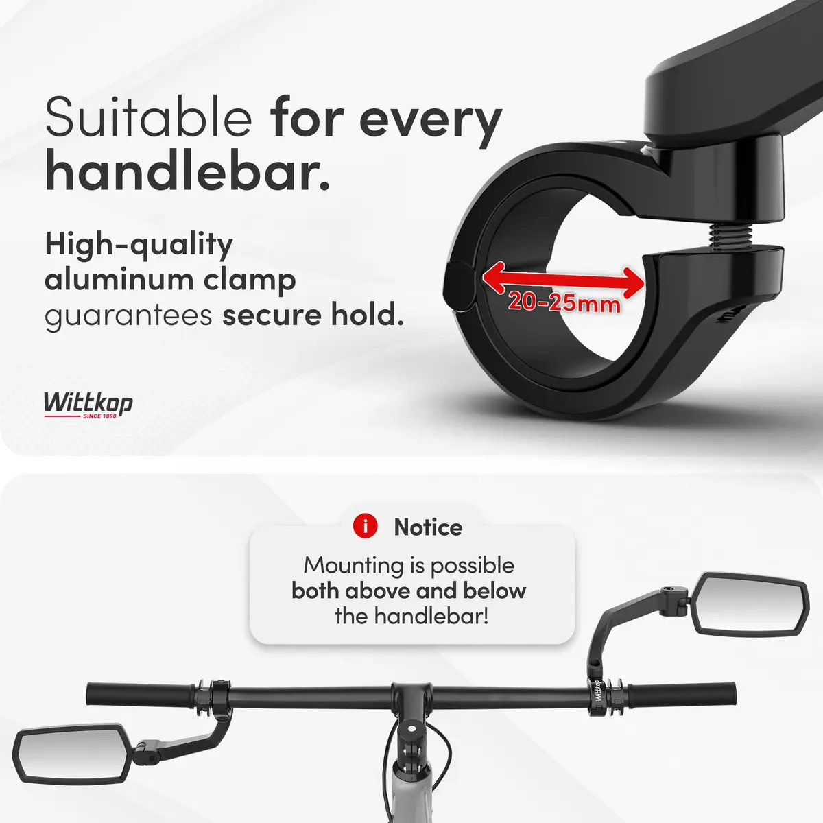 Wittkop Bike Mirror | Large HD Field of Vision | 360° Rotatable & Foldable | Handlebar Mount | Break-Proof & Durable - view 6