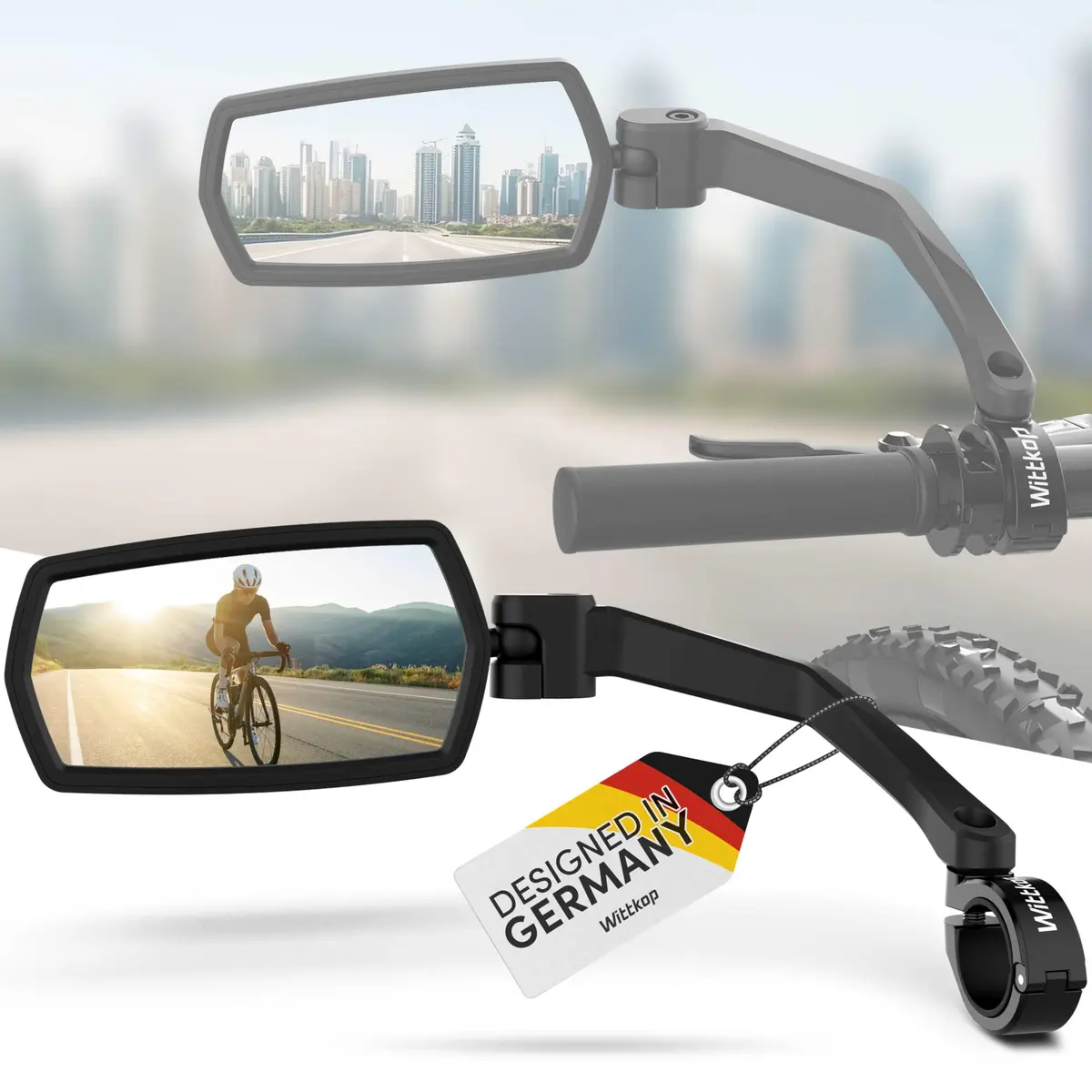 Wittkop Bike Mirror | Large HD Field of Vision | 360° Rotatable & Foldable | Handlebar Mount | Break-Proof & Durable - view 8