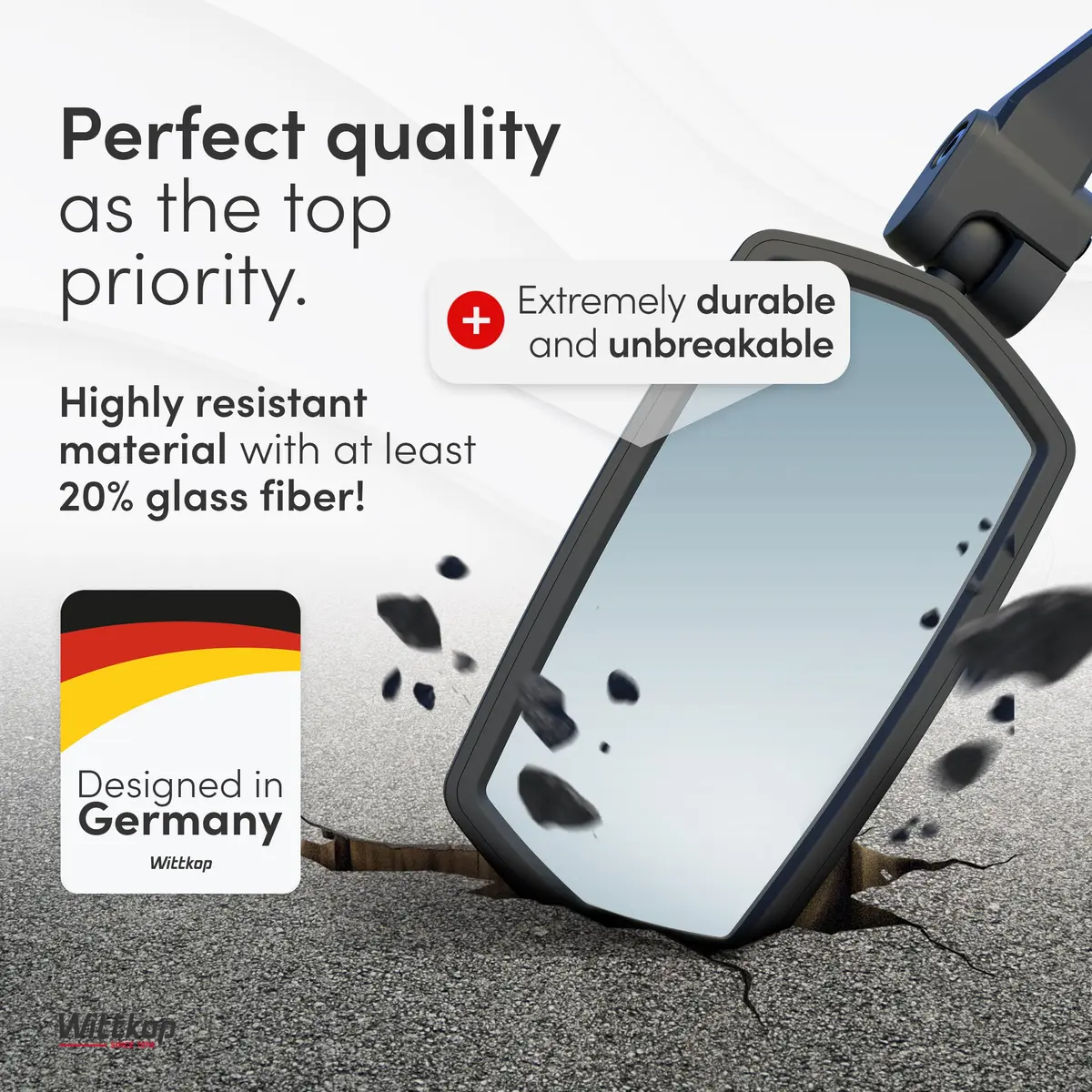 Wittkop Bike Mirror | Large HD Field of Vision | 360° Rotatable & Foldable | Handlebar Mount | Break-Proof & Durable - view 3