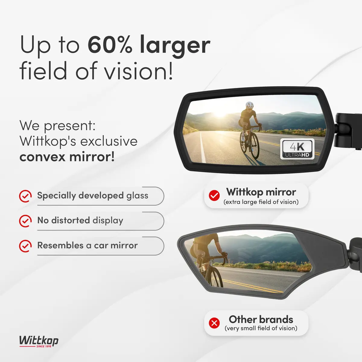 Wittkop Bike Mirror | Large HD Field of Vision | 360° Rotatable & Foldable | Handlebar Mount | Break-Proof & Durable - view 4