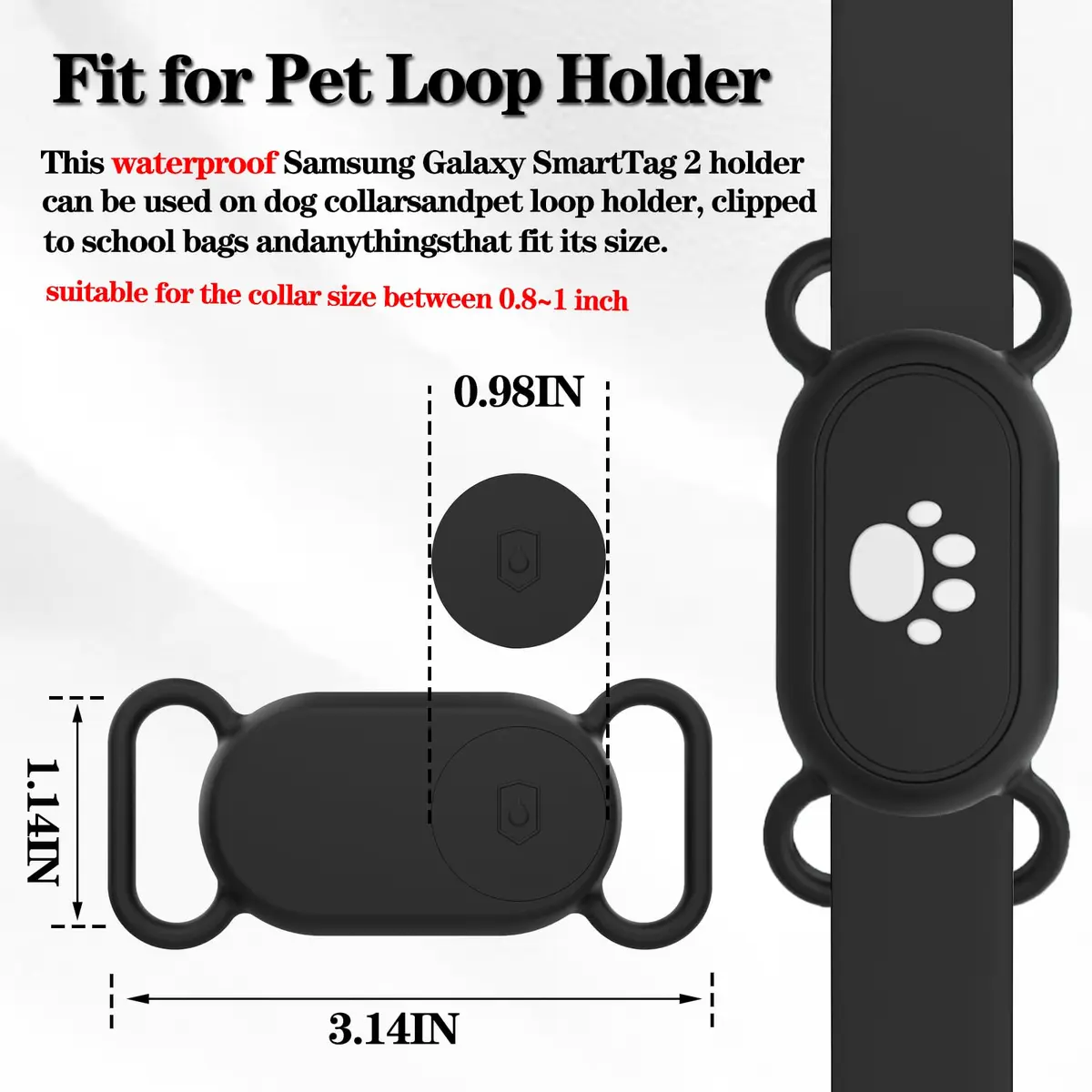 Rzttwl Waterproof Dog Collar Compatible with Samsung Galaxy SmartTag2 | Silicone, Waterproof, Versatile Fit - view 2