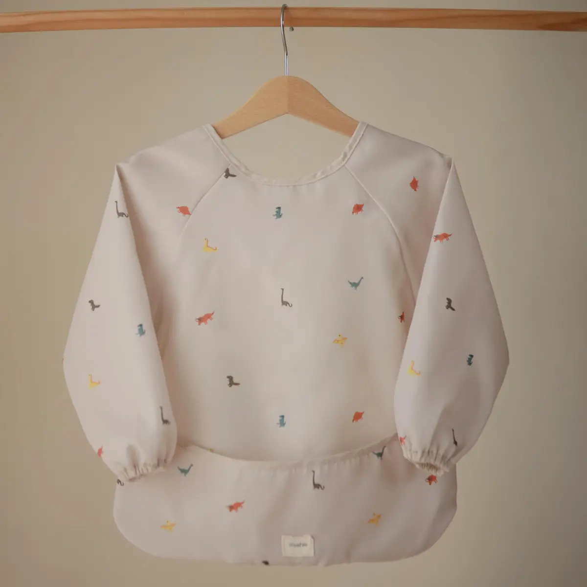 mushie Long Sleeve Baby Bib | Water Resistant Adjustable Fit (Dinos) - view 8