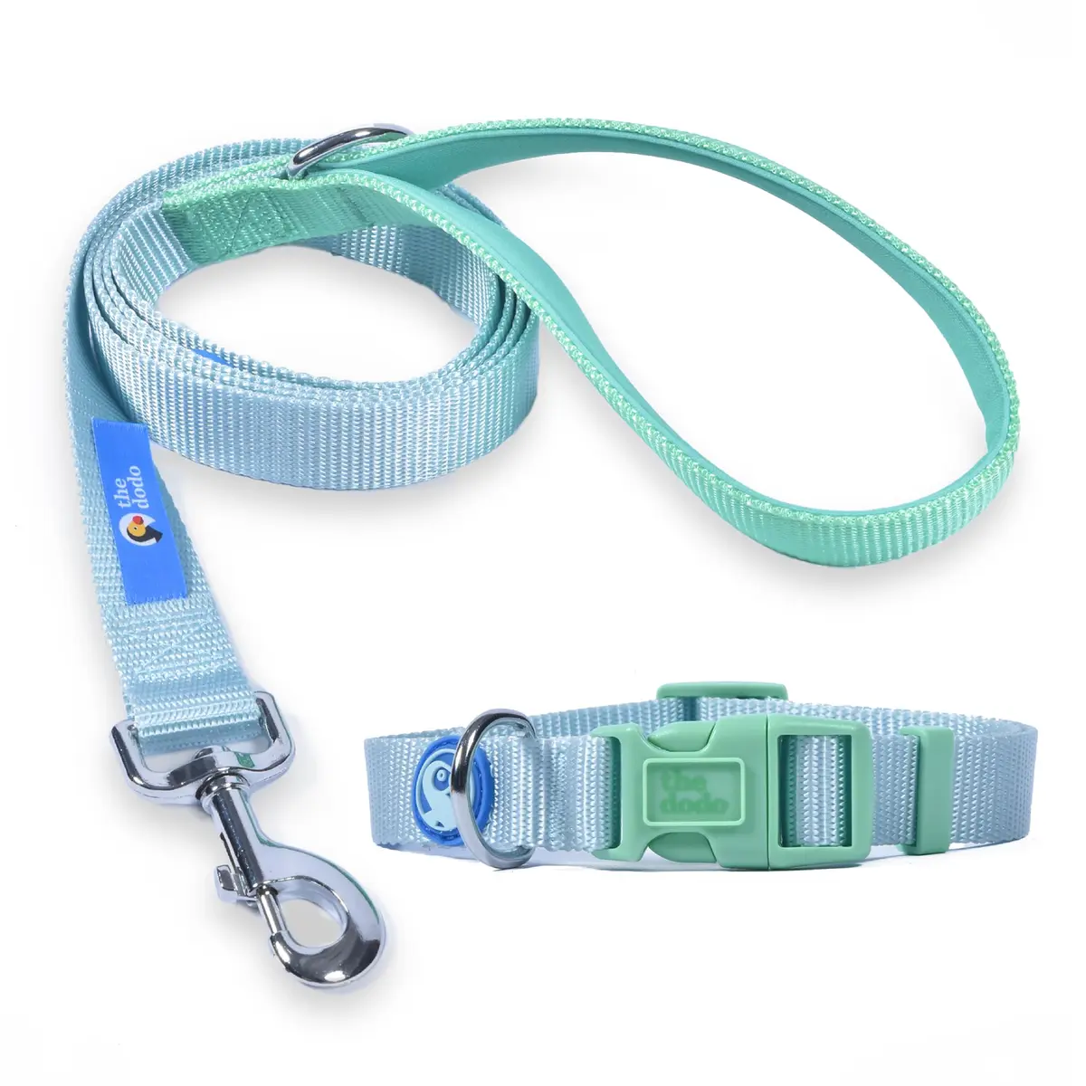 The Dodo All Nylon Blue and Green Collar and Leash Set - Small; Matching Waterproof Dog Accessories - main product image
