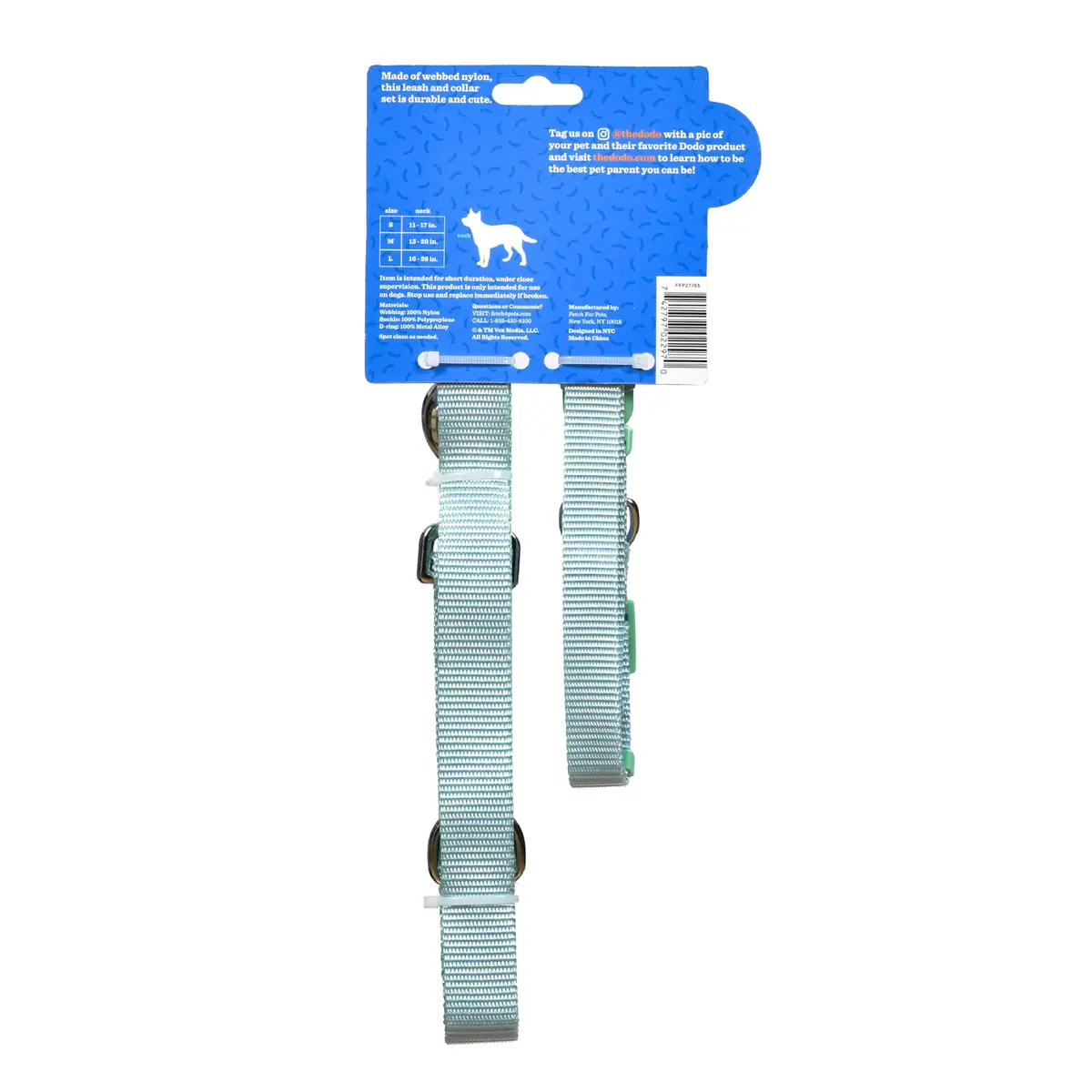 The Dodo All Nylon Blue and Green Collar and Leash Set - Small; Matching Waterproof Dog Accessories - view 6