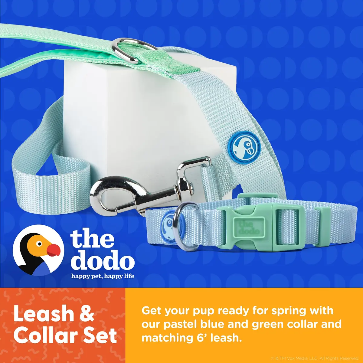 The Dodo All Nylon Blue and Green Collar and Leash Set - Small; Matching Waterproof Dog Accessories - view 3