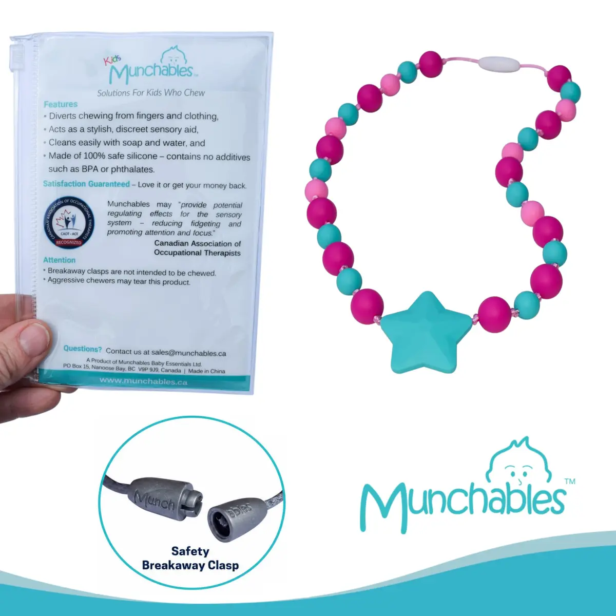 Munchables Starlight Chewelry Necklace (Fuchsia/Aqua/Pink) | OT-Recommended Sensory Chew for Children & Adults - view 3
