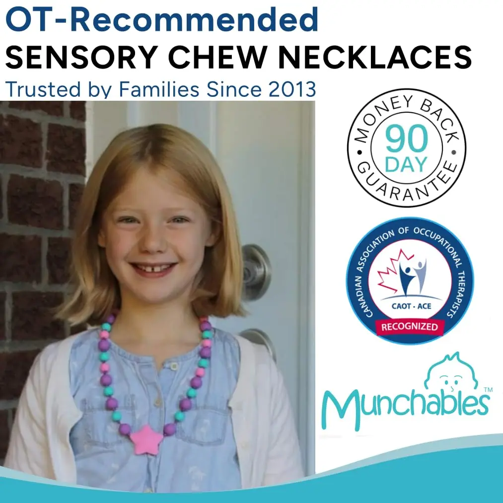 Munchables Starlight Sensory Chew Necklace, Medium Chew, Purple/Aqua/Pink | Food-Grade Silicone Oral Support - view 2