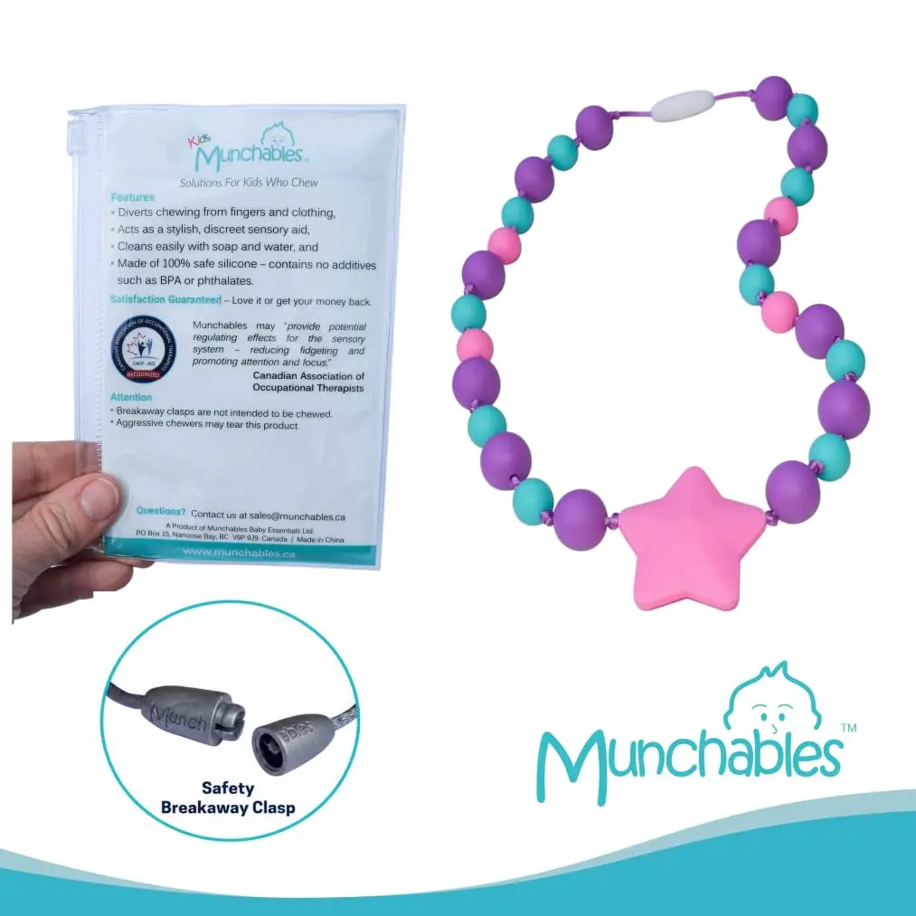 Munchables Starlight Sensory Chew Necklace, Medium Chew, Purple/Aqua/Pink | Food-Grade Silicone Oral Support - view 4