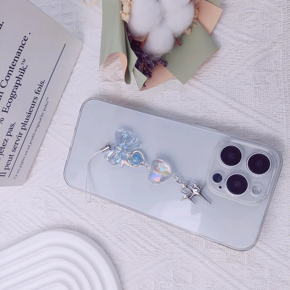 cioatu Cute Phone Charms Aesthetic Y2K Cell Phone Charms Strap Strawberry Butterfly Star Phone Charm Y2K Accessories for Bag Keychain Airpods Camera Pendants Decor (1x Blue Heart) - view 6