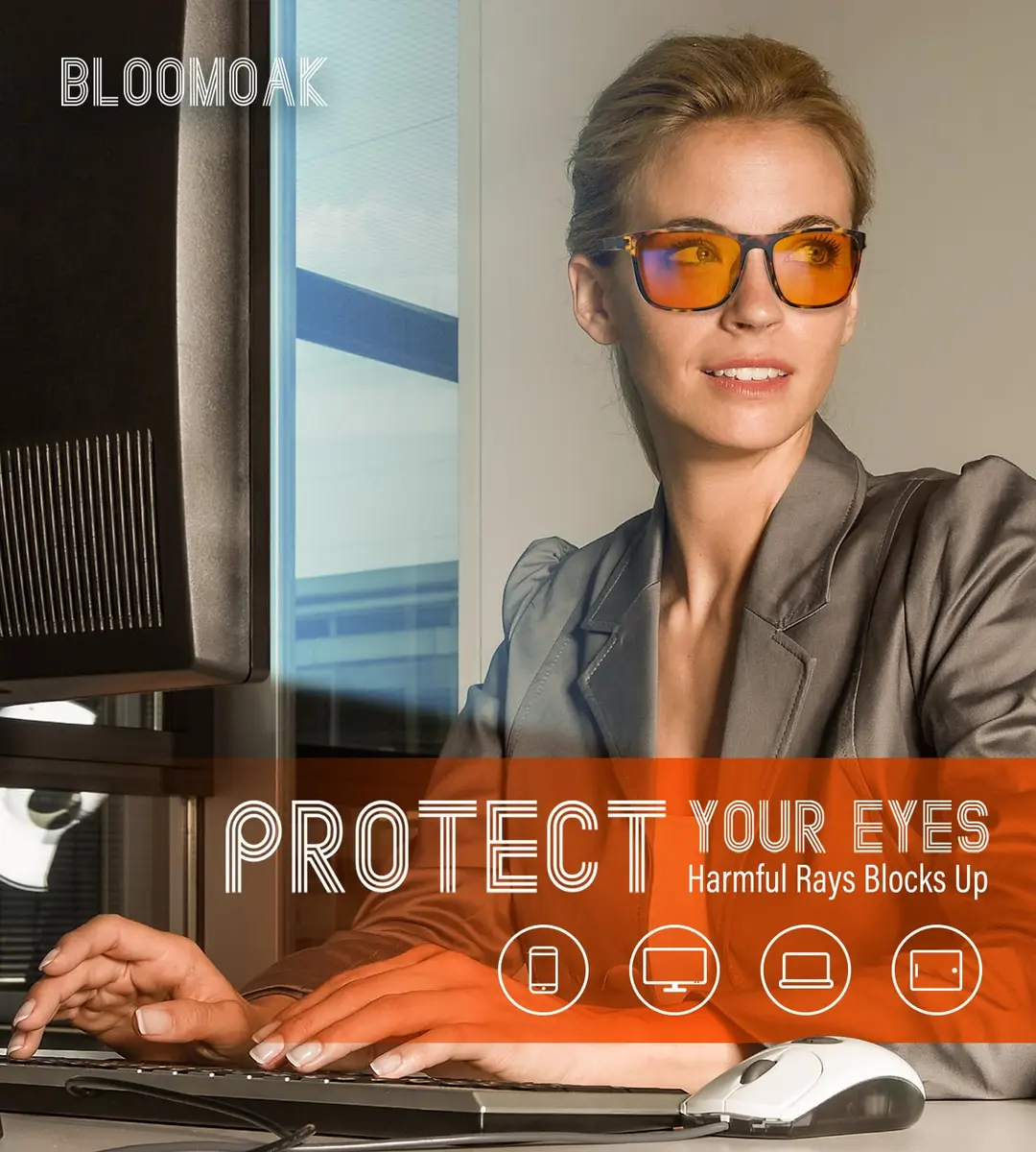 Bloomoak Blue Light Blocking Glasses - Amber Lens - Unisex Adult - 145mm Arm | Filters 99% Harmful Blue Light - view 2