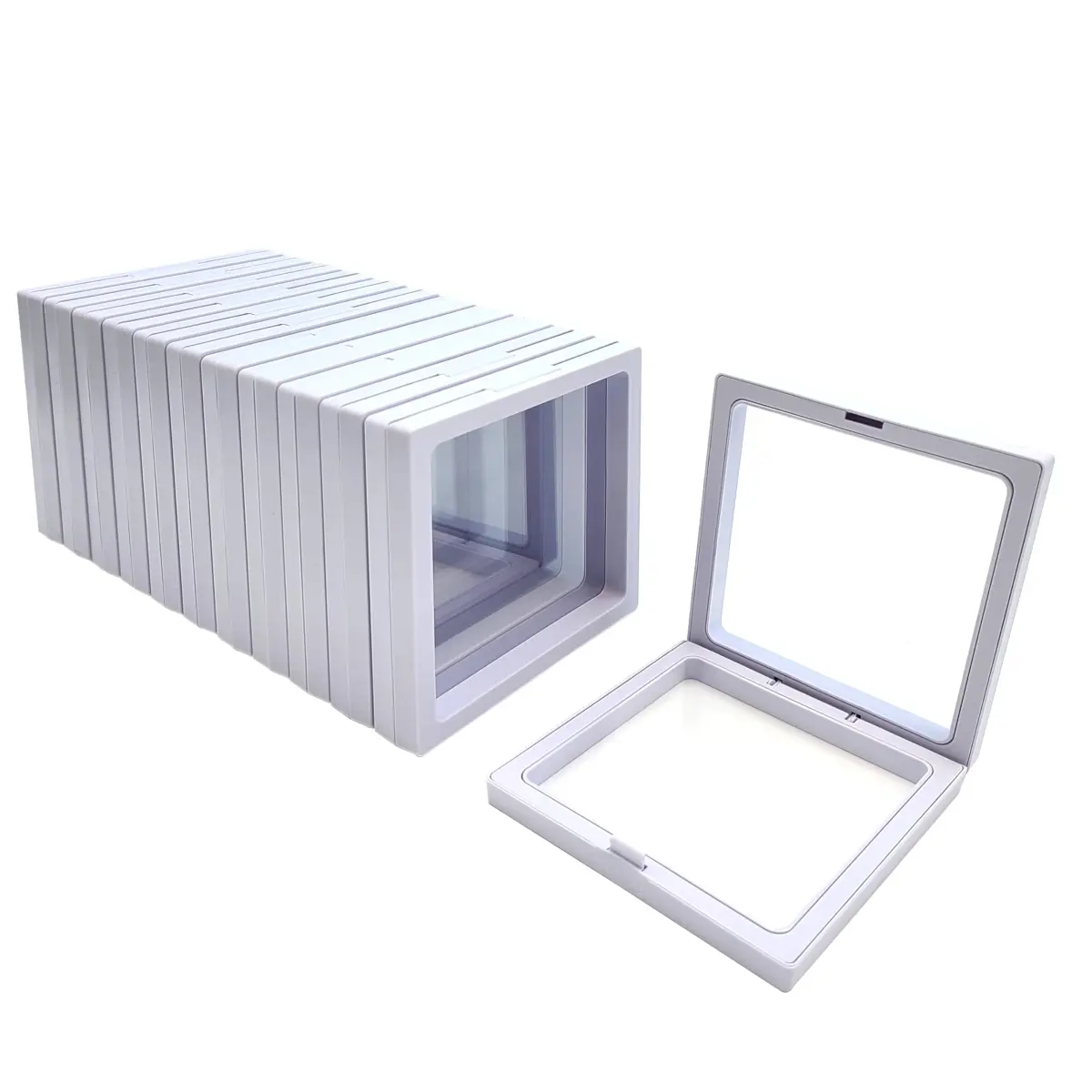 ailison 3D Floating Frame Display Stands, 12PCS White, 10.99 cm (4.33 in) | Pack of 12 Stackable Jewelry Organizers - main product image