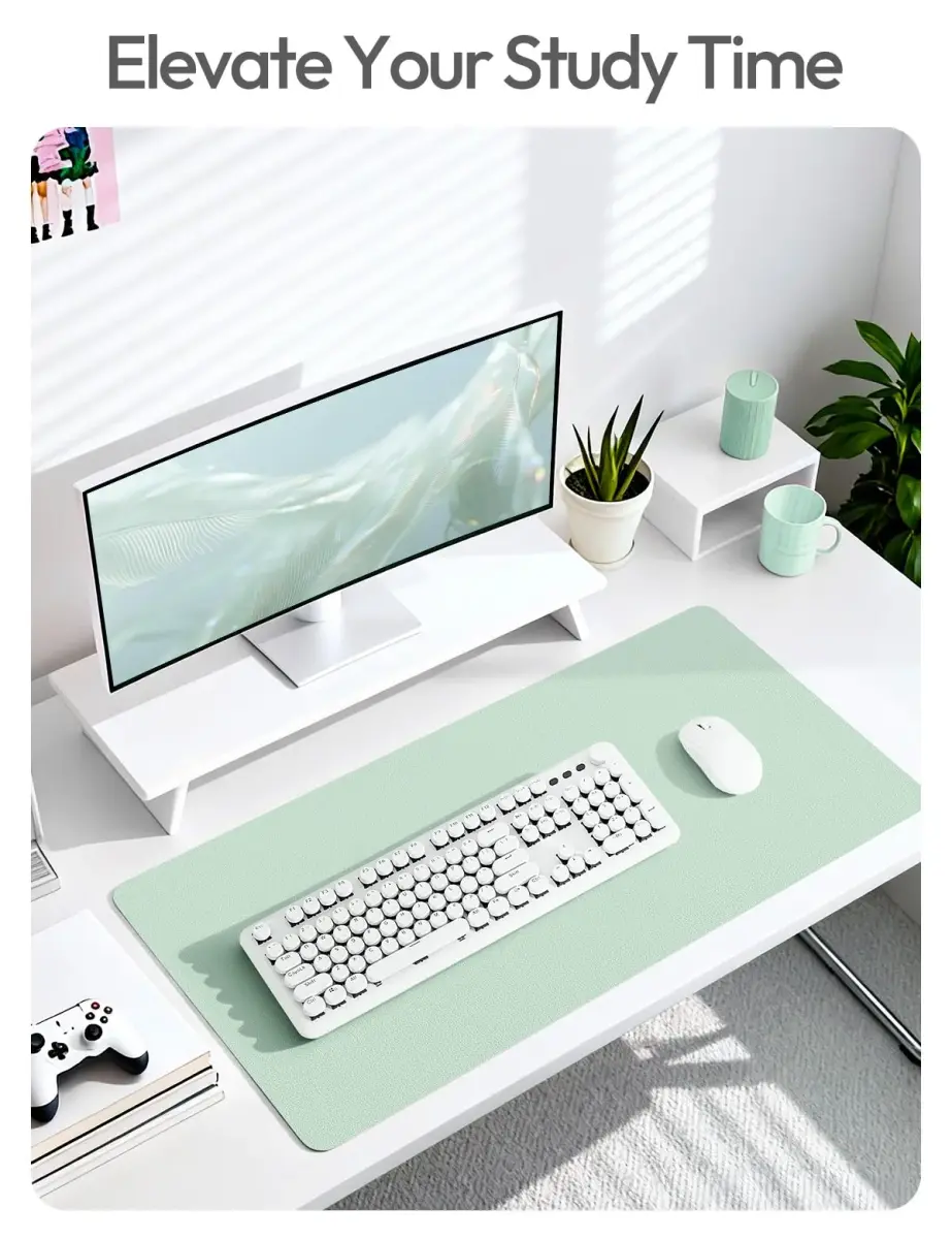 YSAGi Pale Green Desk Protector Pad with Large Mouse Mat, 35.4" x 17" | Protects Desks from Scratches, Stains, and Scuffs - view 5