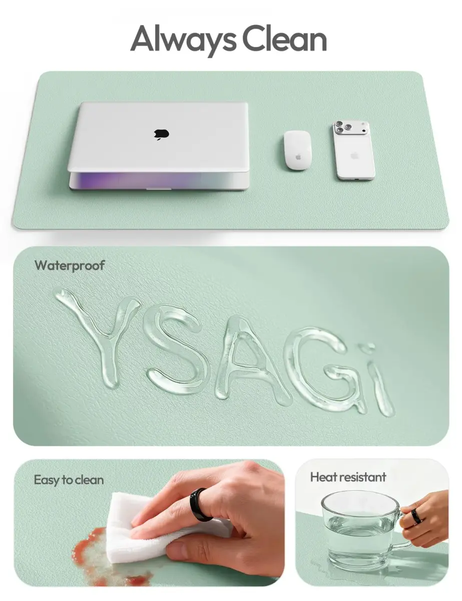 YSAGi Pale Green Desk Protector Pad with Large Mouse Mat, 35.4" x 17" | Protects Desks from Scratches, Stains, and Scuffs - view 7