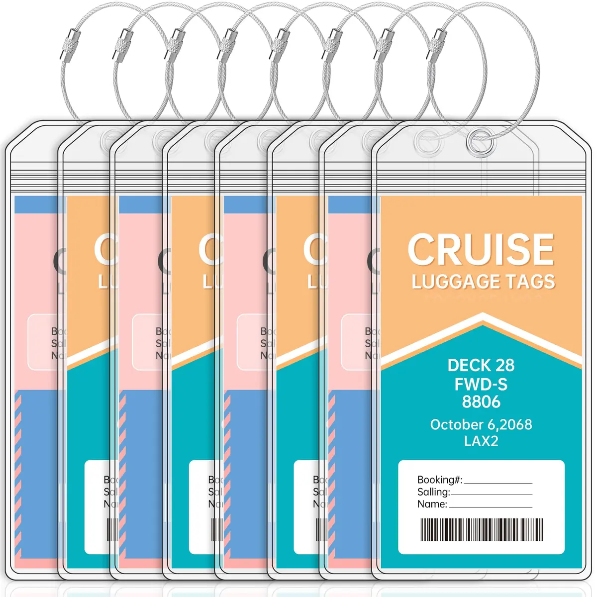 Teskyer Clear Cruise Luggage Tag Holder 8 Pack | Waterproof Extra-Thick PVC, Rustproof Steel Loop - main product image