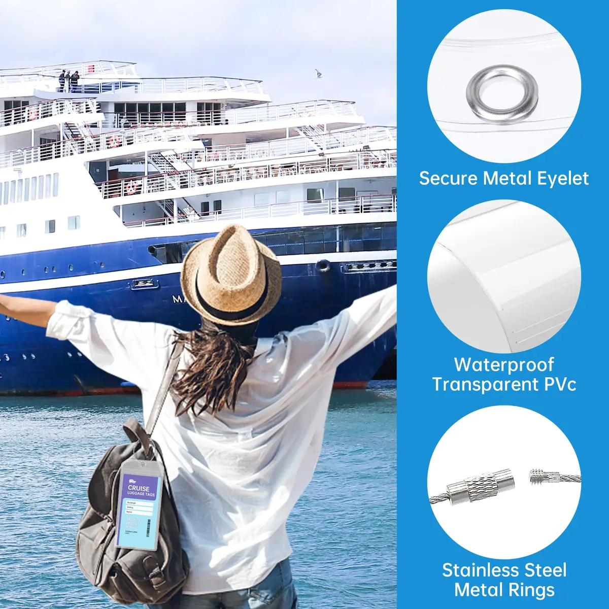 Teskyer Clear Cruise Luggage Tag Holder 8 Pack | Waterproof Extra-Thick PVC, Rustproof Steel Loop - view 6