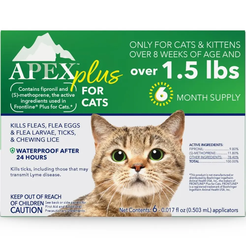 APEX ANIMAL HEALTH Flea & Tick Prevention Drops for Cats >1.5 lbs | 6-Month Supply - main product image