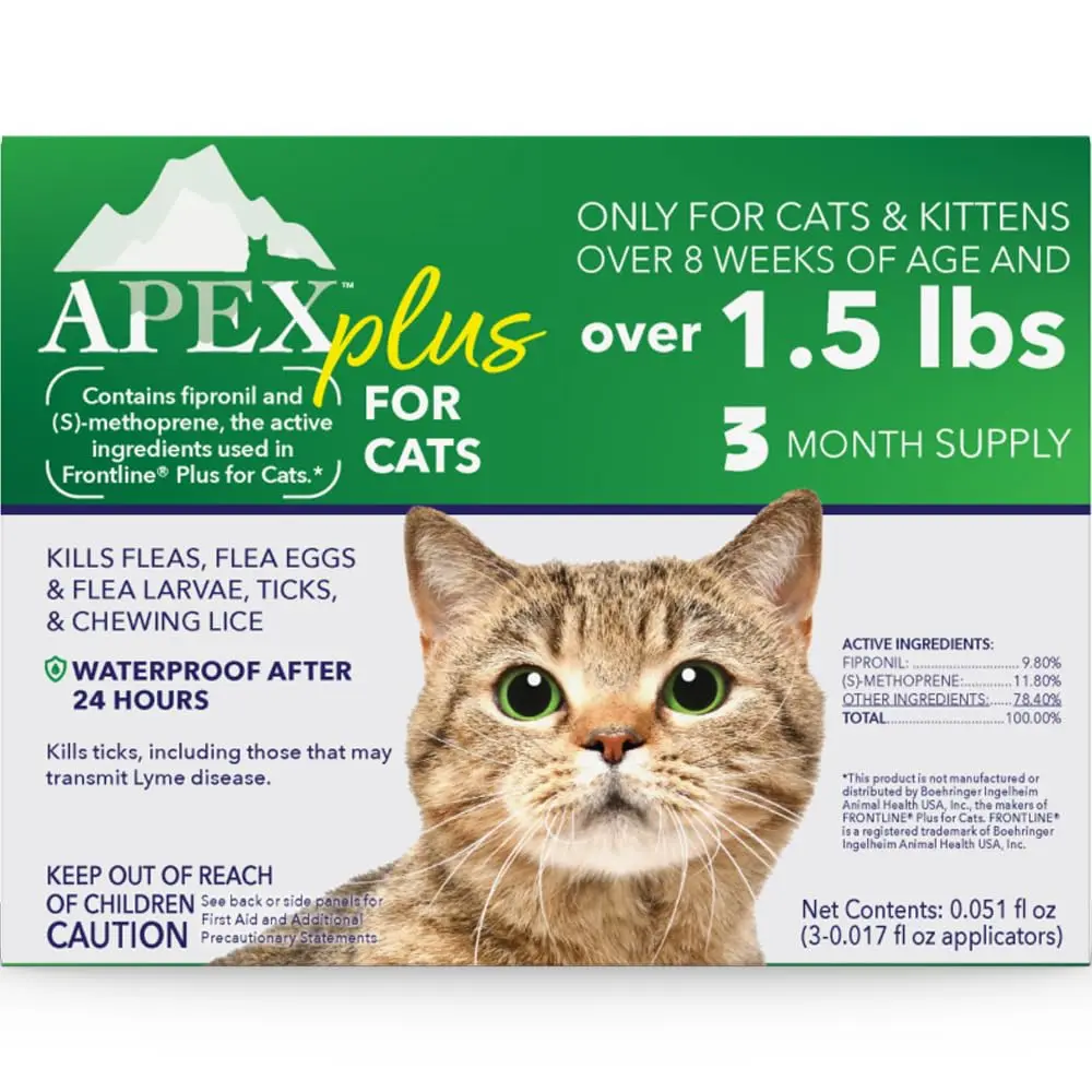 APEX ANIMAL HEALTH Flea & Tick Prevention Drops for Cats >1.5 lbs | 3-Month Supply, Easy & Safe - main product image