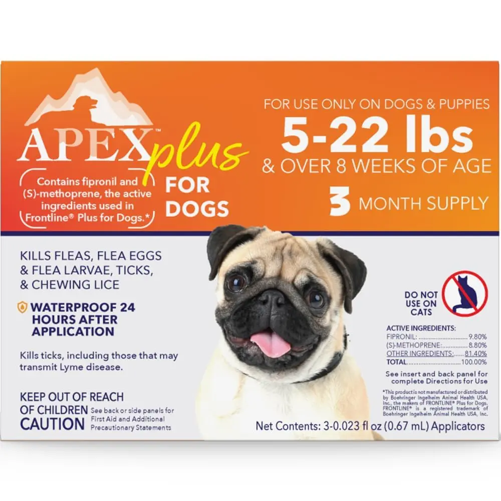 APEX ANIMAL HEALTH Apex Plus Flea & Tick Prevention for Small Dogs 5-22 lbs | 3-Month Supply - main product image