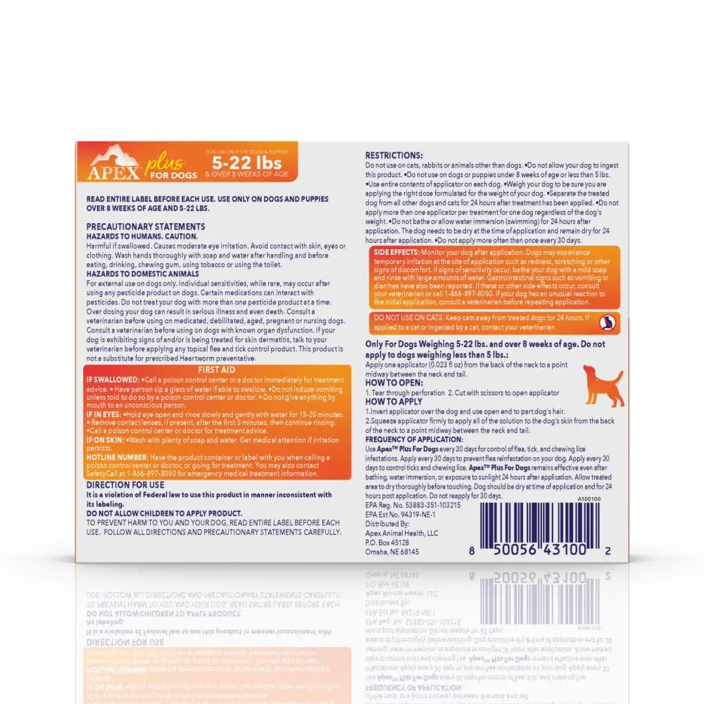 APEX ANIMAL HEALTH Apex Plus Flea & Tick Prevention for Small Dogs 5-22 lbs | 3-Month Supply - view 8