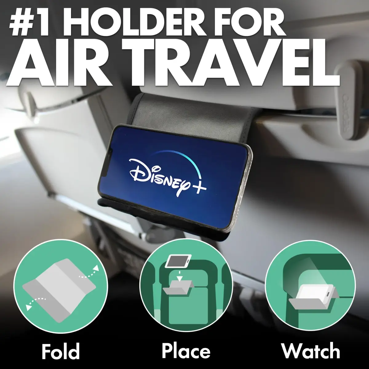 Flight Flap Large Vegan Leather Airplane Phone Holder - Secure & Foldable Stand for Plane Travel - view 2