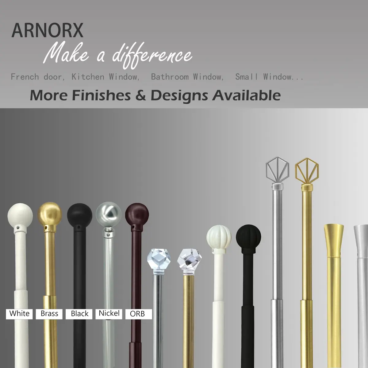 ARNORX 3/8" French Door Curtain Rod, 16-28" Adjustable, Brass Brushed | Lightweight, all-metal design for French doors - view 7