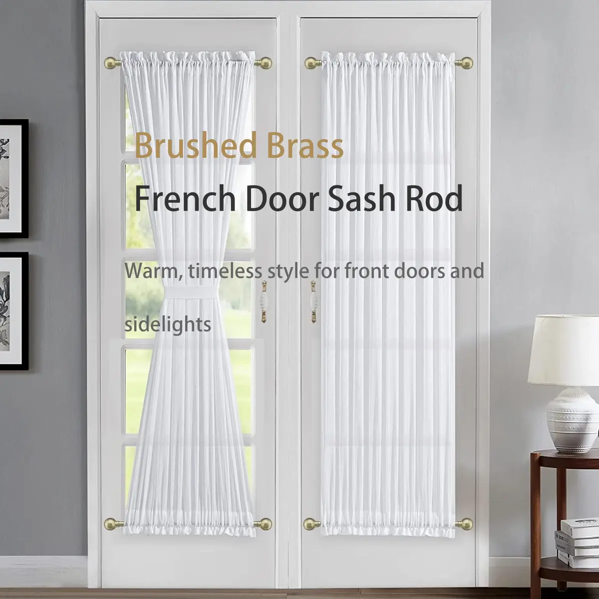 ARNORX 3/8" French Door Curtain Rod, 16-28" Adjustable, Brass Brushed | Lightweight, all-metal design for French doors - view 2