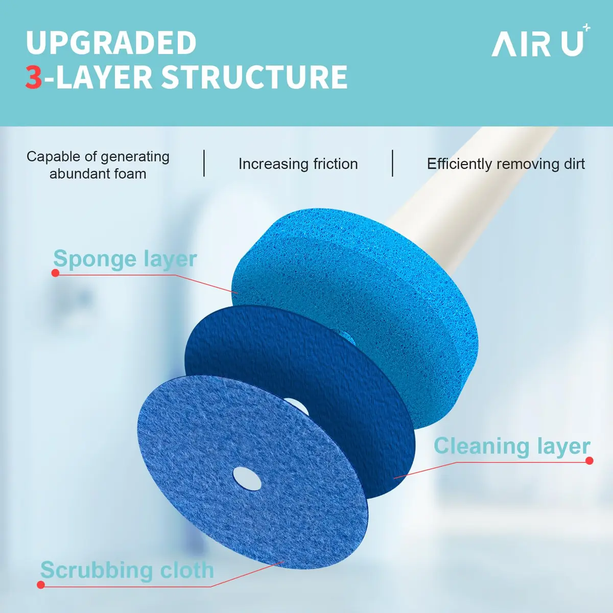AIR U+ Disposable Toilet Brush System with 24 Refills | Wall-Mountable, Automatic Storage, Ocean Breeze Scent - view 6