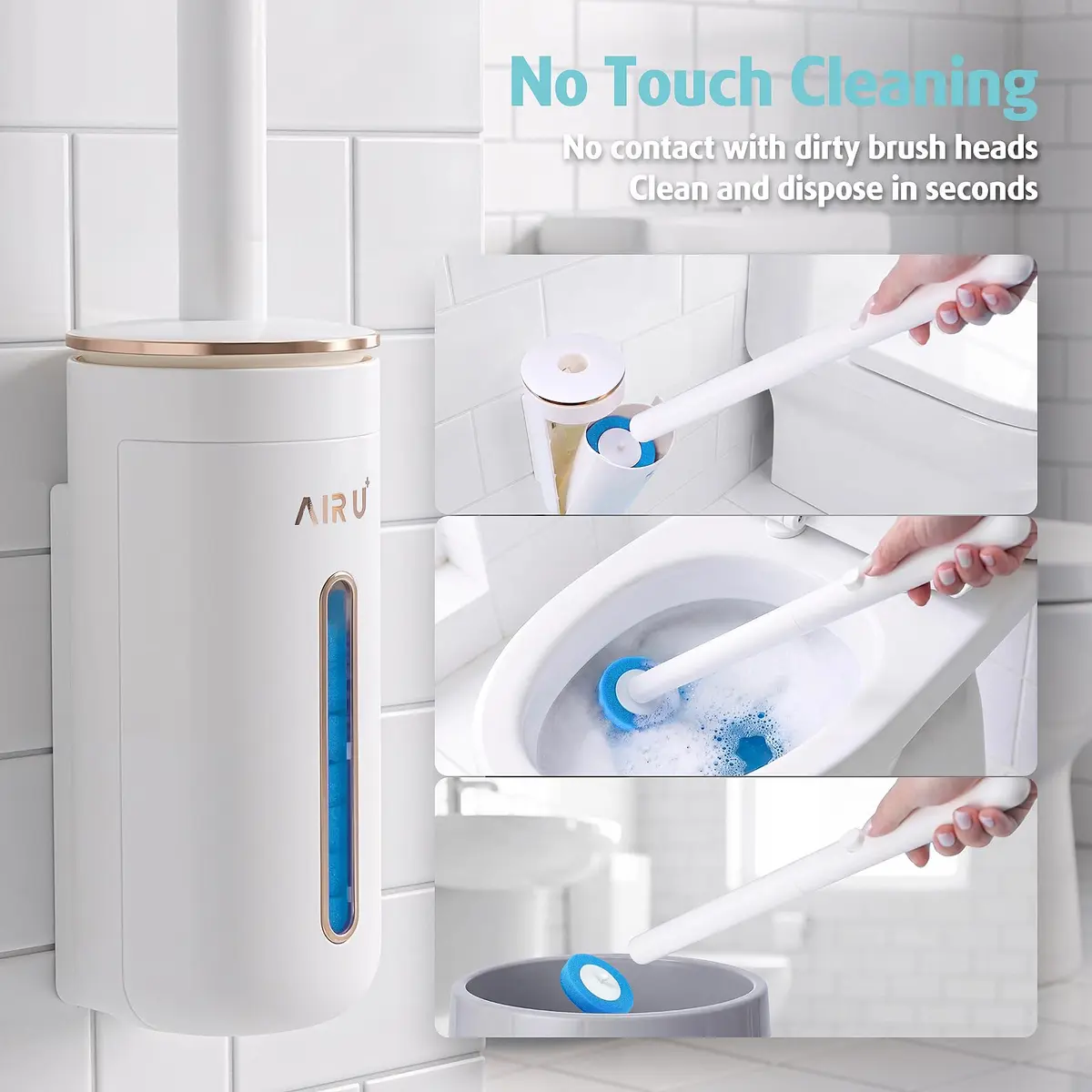 AIR U+ Disposable Toilet Brush System with 24 Refills | Wall-Mountable, Automatic Storage, Ocean Breeze Scent - view 7