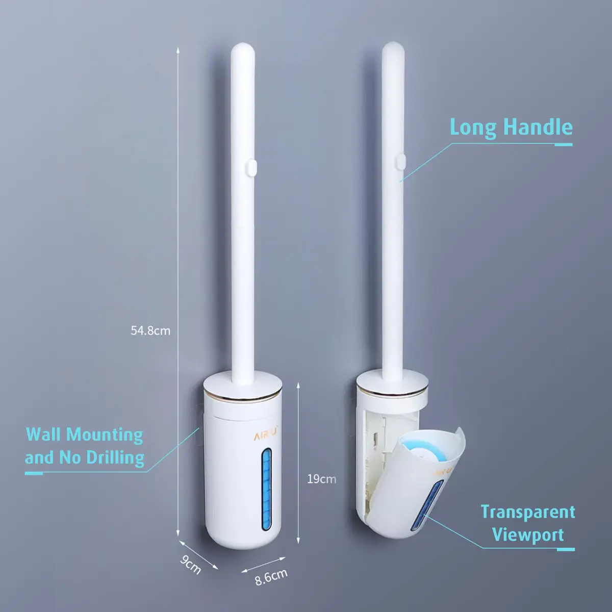 AIR U+ Disposable Toilet Brush System with 24 Refills | Wall-Mountable, Automatic Storage, Ocean Breeze Scent - view 8