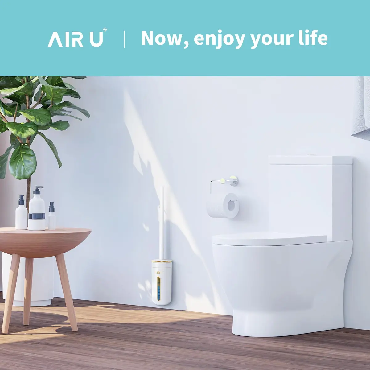 AIR U+ Disposable Toilet Brush System with 24 Refills | Wall-Mountable, Automatic Storage, Ocean Breeze Scent - view 9